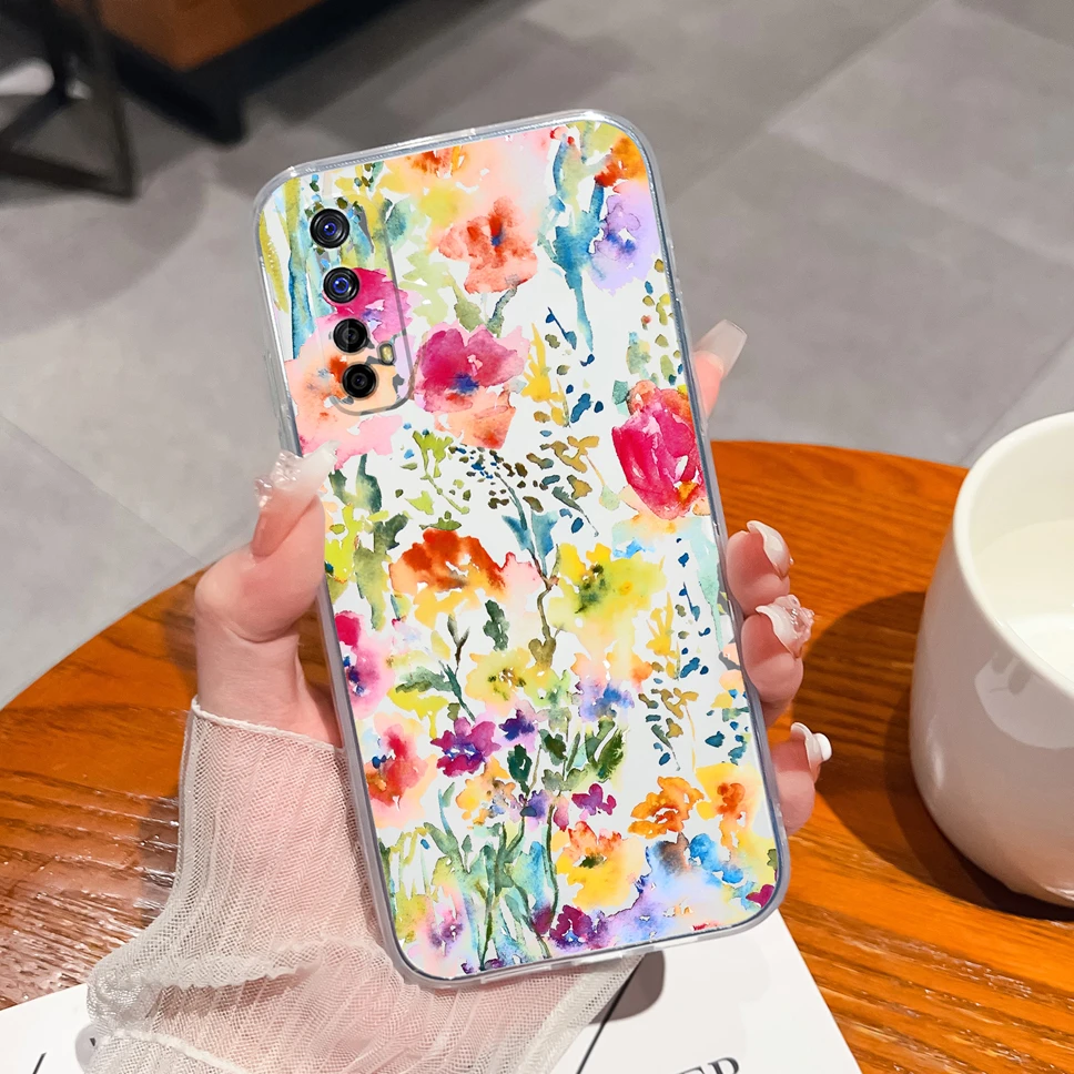 Gradient Flowers Pattern Soft Clear TPU Silicone Phone Case
