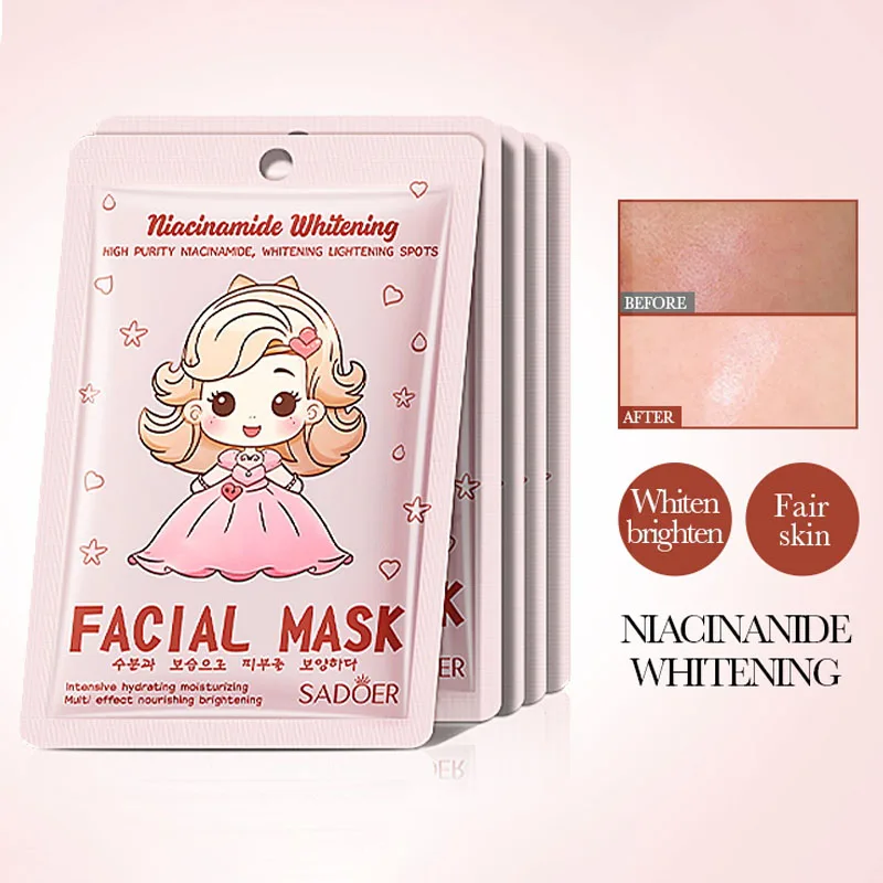 5/10pcs SADOER Nicotinamide Face Mask Facial Skincare Whitening Hydrating Masks Korean Skin Care Cosmetics