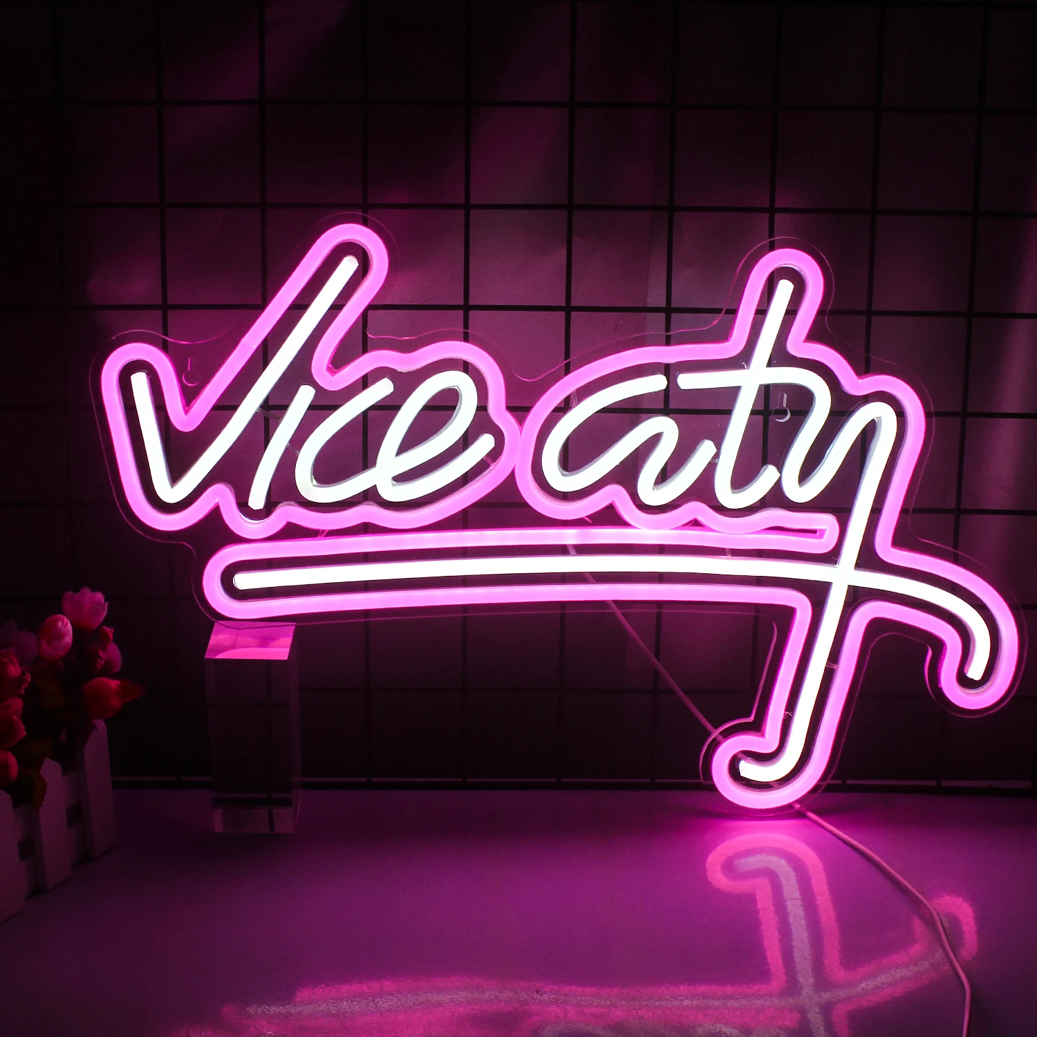 Ineonlife Vice City Pink Neon Sign Led Light Bedroom Letters USB Game Room Bar Party Indoor Home Arcade Shop Art Wall Decoration