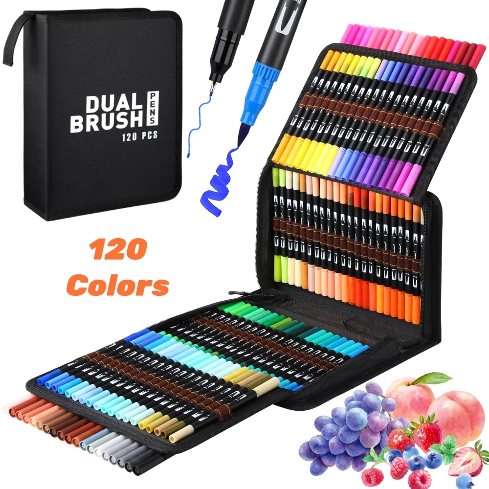 Dual Brush Marker Pens, Künstler-Markierungsset, Fineliner und Pinselspitze mit Premium-Etui für Malbücher, Tagebuch für Erwachsene – Detail 10