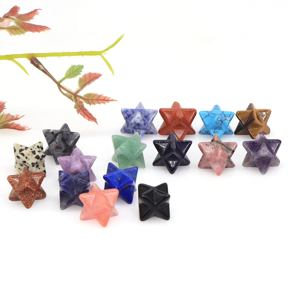 13mm Merkaba Star Natural Chakra Quartz Stone Crystal Wiccan Reiki Healing Energy Gem Protection For DIY Jewelry Decor Wholesale
