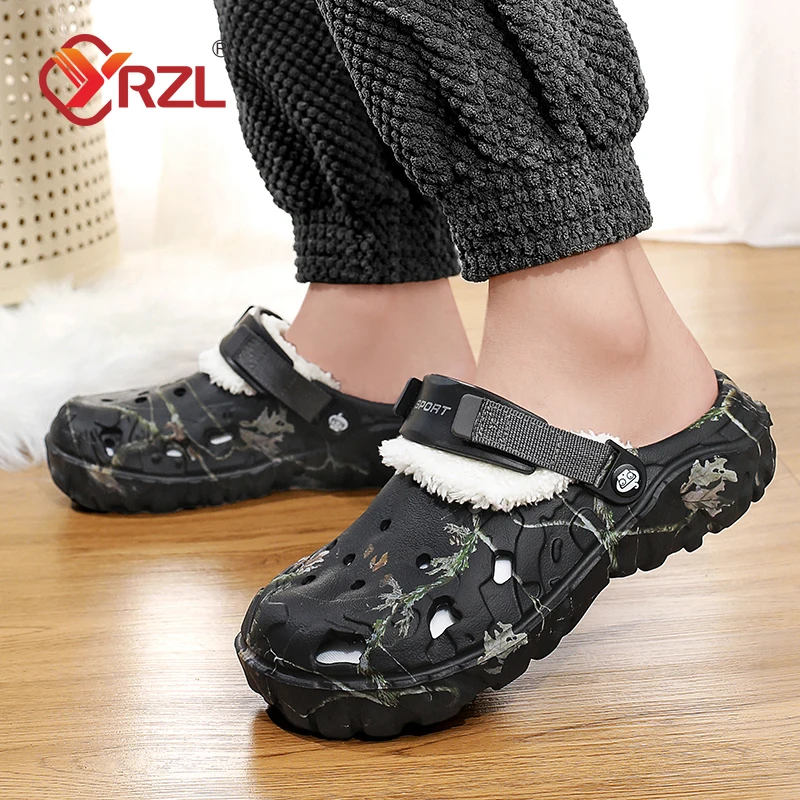 YRZL Men's Slippers Warm Winter Clogs Furry Plush EVA Slides Soft Comfortable Non Slip Indoor Slippers Casual Shoes for Man
