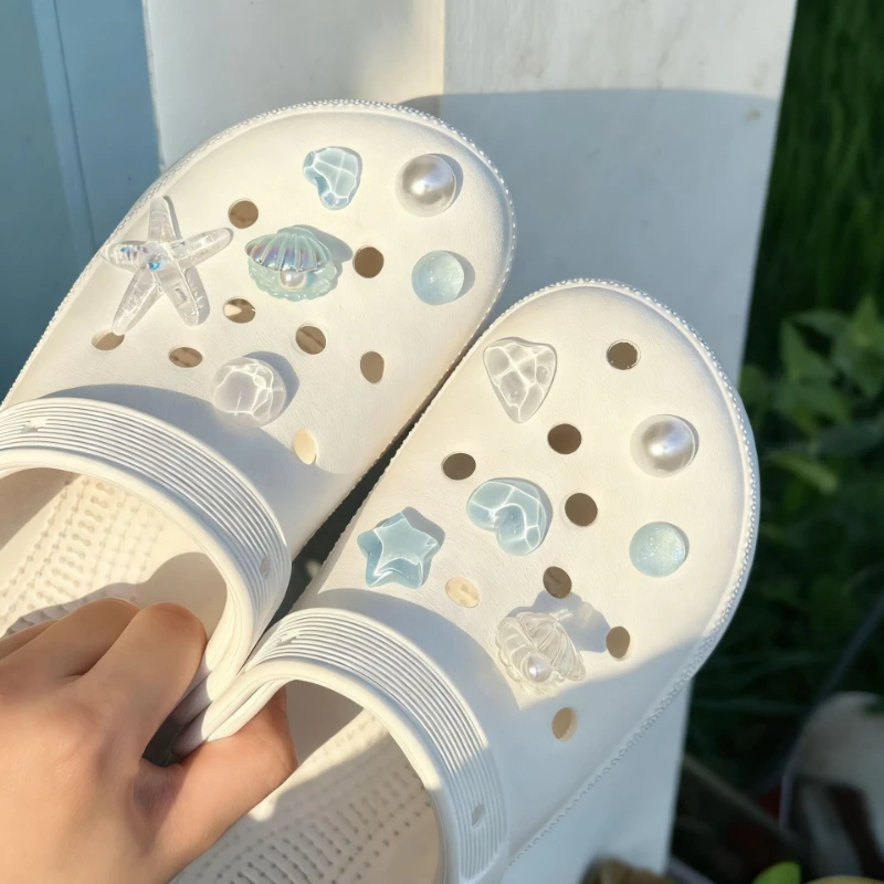 12PCS 불가사리 쉘 홀 슈즈 버클 액세서리 소녀용 여름 신발 탈부착 가능 DIY 선물 장 신발 액세서리