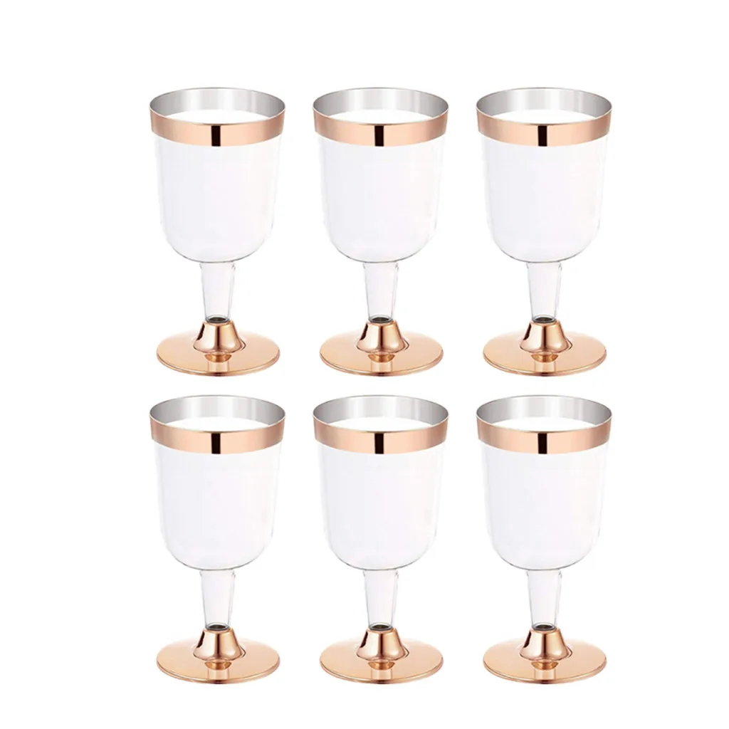 6pc Golden High Quality Plastic Wine Glass Disposable Cup Durable Party Wedding Festival Plastic Cup Bar Wine Supplies