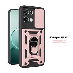 Magnetic Ring Holder Armor Phone Case with Slide Camera Protector and Durable Back Cover for OPPO A6t (SJ Rose Gold)