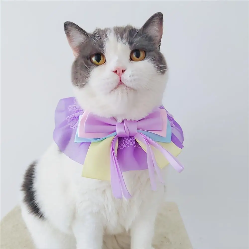 

Lace Dog Collar, High-End Cat Scarf, Cat Bow Bibs with Jewelry, Pet Sweet Accessories for Kitten, Puppy, Teddy, Chihuahua