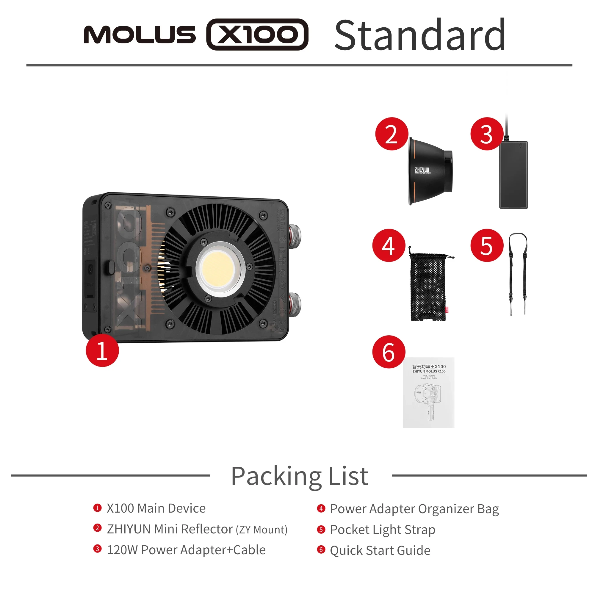 ZHIYUN MOLUS 휴대용 포켓 조명, COB LED 조명, 야외 사진 촬영 조명, 사진 및 비디오 촬영, X100, 100W