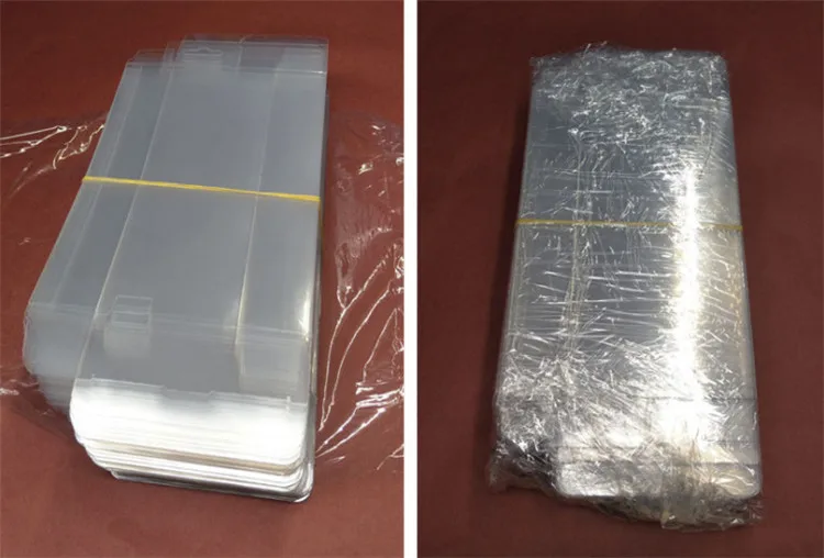 50개 투명 PVC 포장 상자 (보호 필름 포함) DIY 웨딩 파티 생일 컵 장난감 보석 꽃 맞춤 로고 선물 접이식 상자