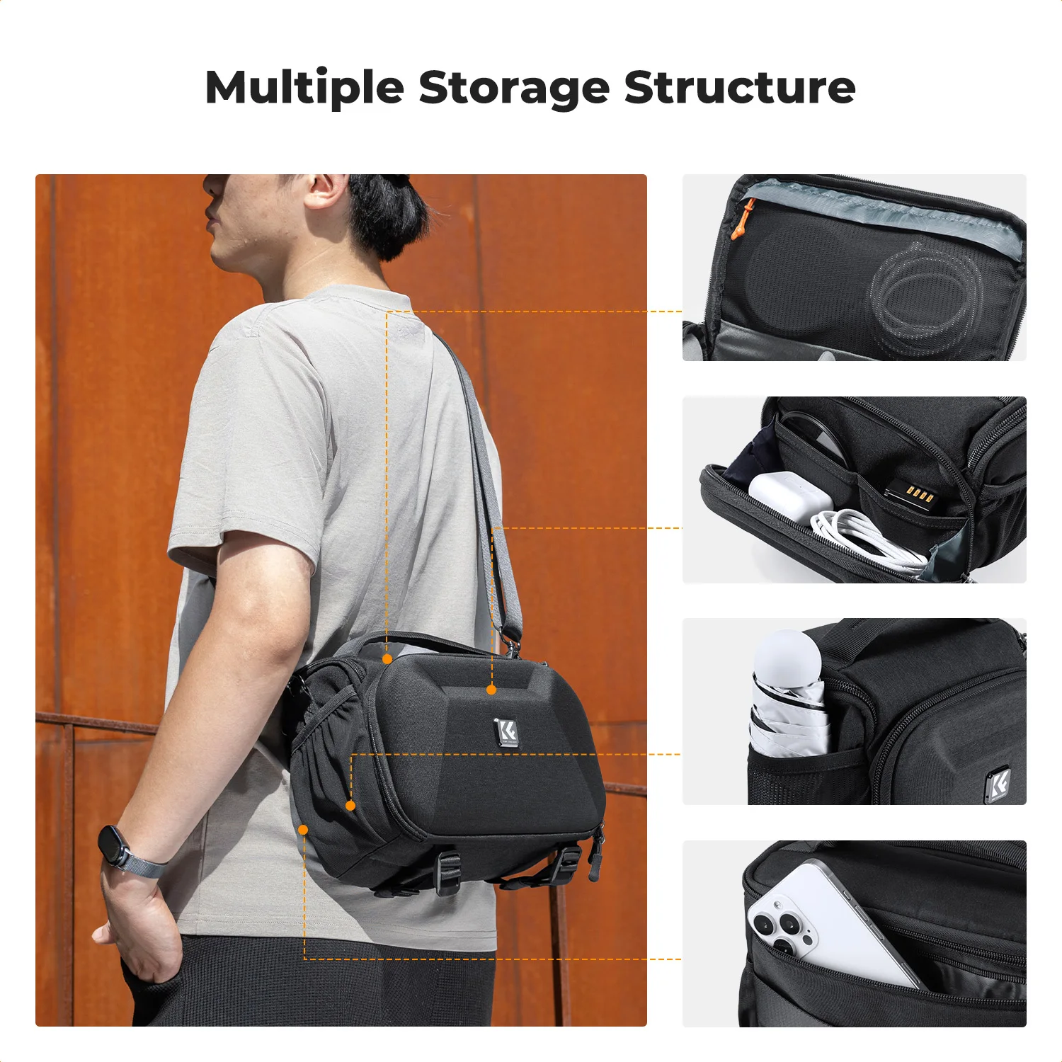 Borsa a Tracolla Leggera e Resistente K&F CONCEPT, Impermeabile, per Fotocamere Sony Canon DSLR/SLR - immagine 3