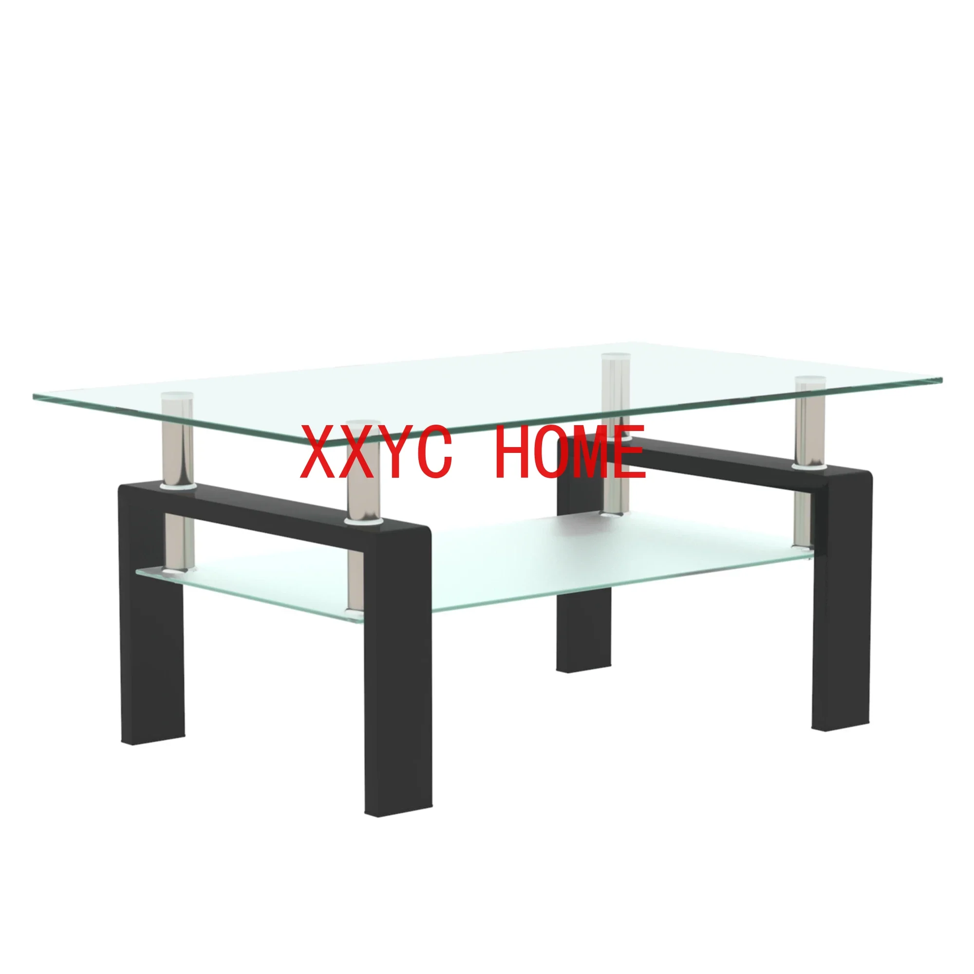 

Rectangle Black Glass Coffee Table,Modern Side Center Tables for Living Room， Living Room Furniture