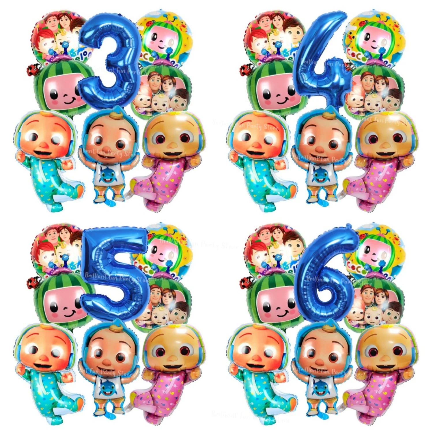 8-teiliges Cocomelon-Ballon-Set, Kinderparty-Dekoration, 32 Zoll, blau, rosa, Zahlenballon 1–9, für Kindergeburtstag, Event-Zubehör, Geschenk