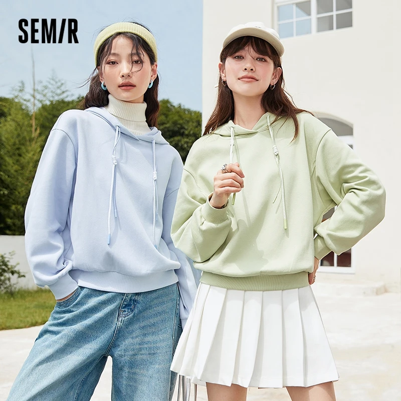 Semir Sweatshirt Women Hooded Basic Solid Color Top Casual 2022 Fall New Simple Loose Pullover Ladies Hoodies semir jeans women hong kong style straight pants basic cotton 2022 spring new old trousers ladies all match thin