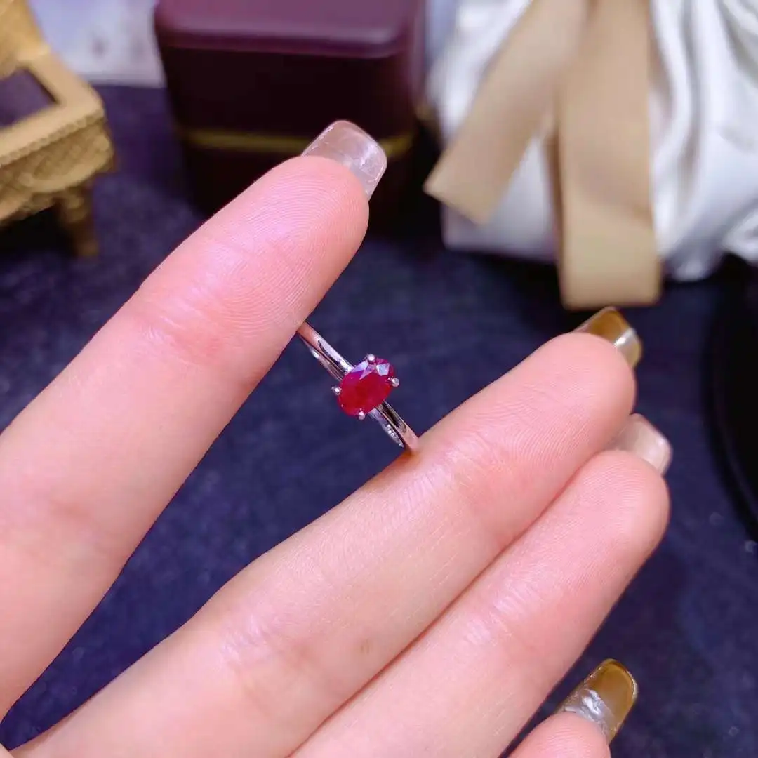 925 silver natural ruby simple atmosphere style 4x6mm