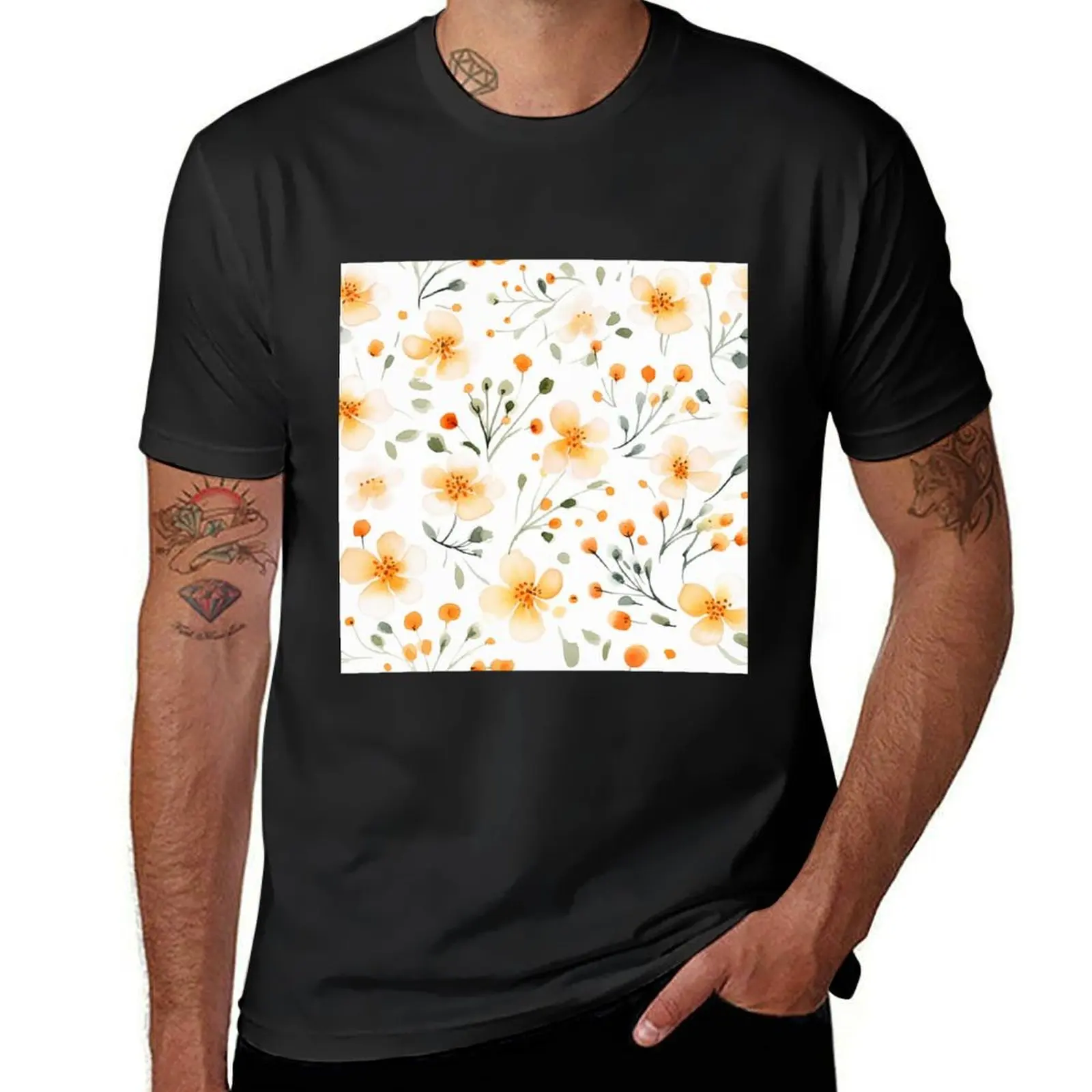 

floral pattern on white background T-Shirt vintage clothes oversized graphics oversizeds t shirts for men cotton