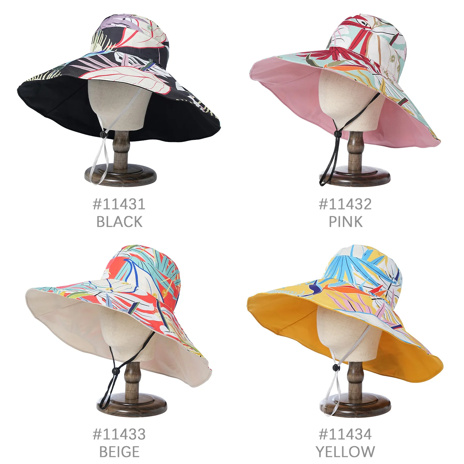 Luxury Double Sided Wearable Plant Printing Cotton Bucket Cap Women Sun Protection Flower Beach Cap Outdoor Fishing Hat