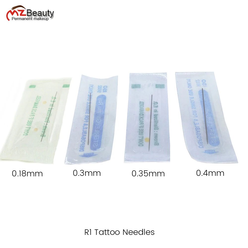 Disposable R1Tattoo Needles 1RL Single Round  For Eyebrow Eyeliner Lips Permanent Makeup Machine 0.3mm 0.35mm 0.4 Tattoo Agulhas 40% green tattoo cream for permanent makeup beauty body eyebrow eyeliner lips 10g