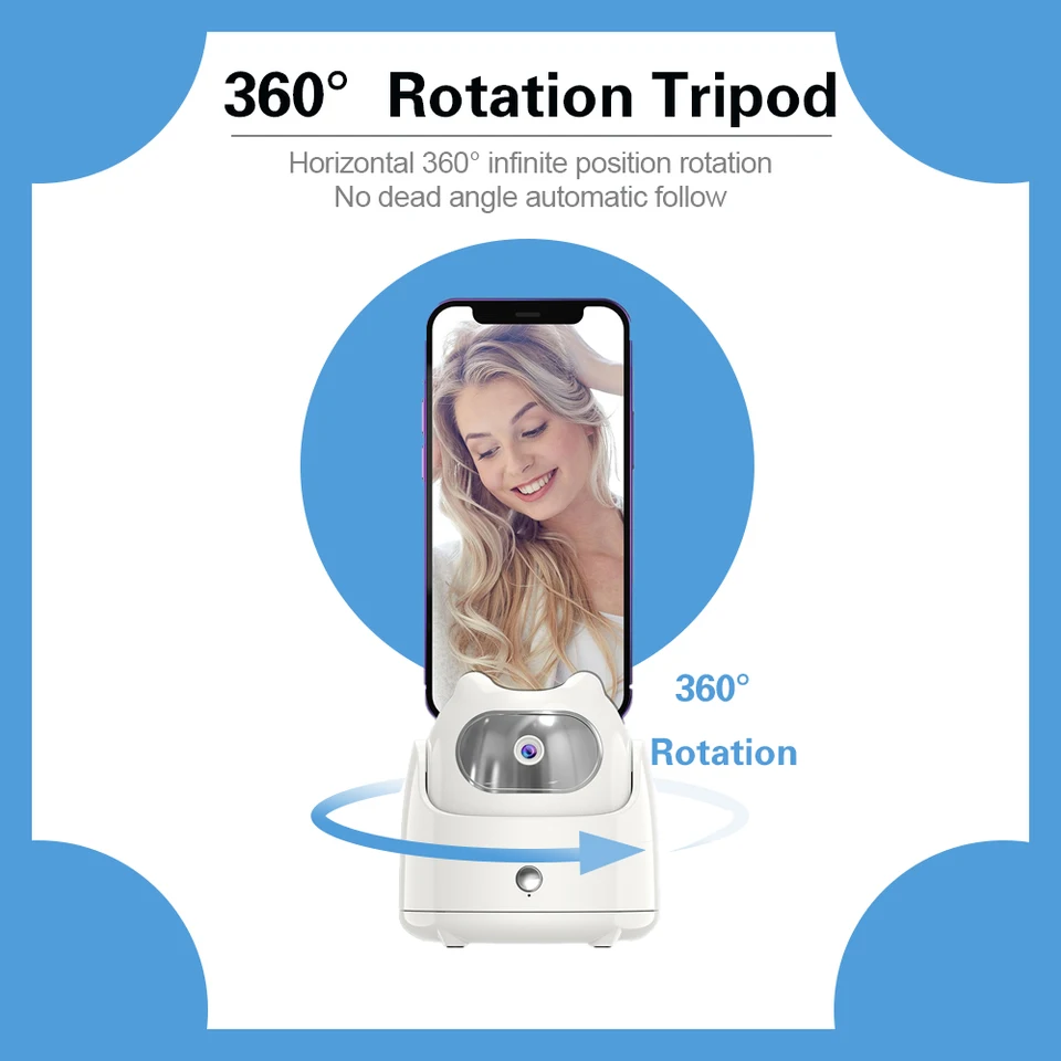 Andoer Smart 360° Auto Face Tracking Gimbal Desktop Selfie Stabilisator Robot Camera met verstelbare lens stabiele basis telefoonhouder voor smartphone vlog live streaming video chat