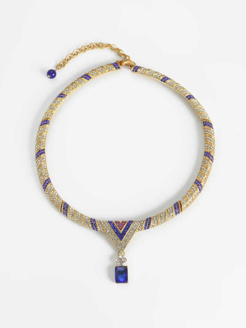 S6fa3f43b9fd74e17bea5ddb14d70c0aa4 Vintage Blue Zircon Pendant Necklace Gold Color Choker Collar Woman Rhinestone Wedding Accessories Luxury Designer Jewelry Mallzona