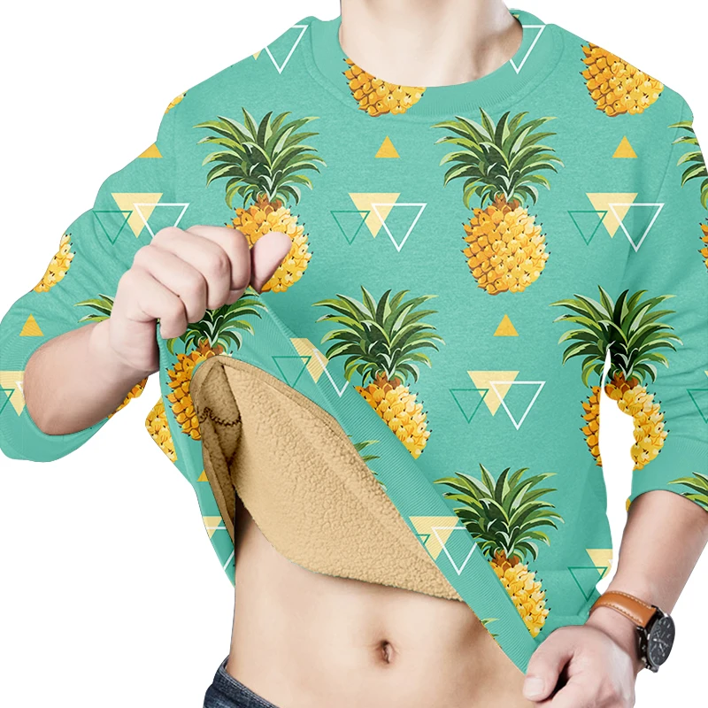

3D Pineapple Printing Winter Pullover For Women Harajuku Fleece Crew Neck Sweatshirts Men Warm Clothing Y2k Oversized Tracksuit
