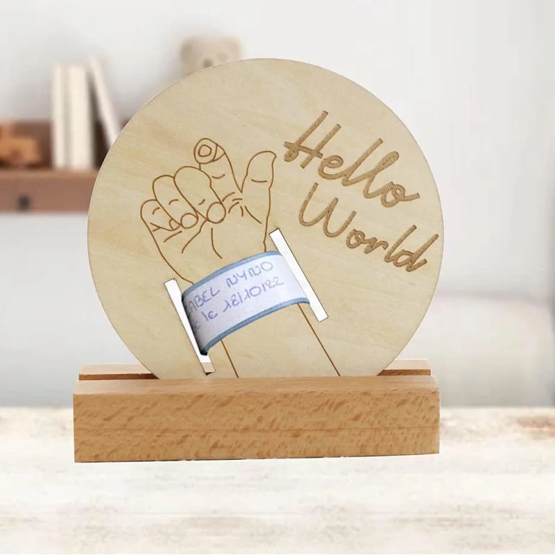 Wooden baby birth hospital bracelet commemorative plaque circular carved newborn collection plaque wooden baby plaque