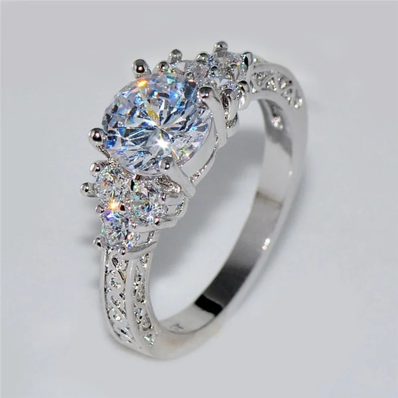 Engagement rings for women fashion silver color white zircon crystal anniversary bridal wedding jewelry