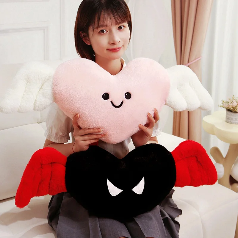 Lovely Plush Angel Heart Pillow Toy For Girlfriend Kids Festival Gift Soft Plush Stuffed Red Love Demon Heart Shape Pillow Toys 4
