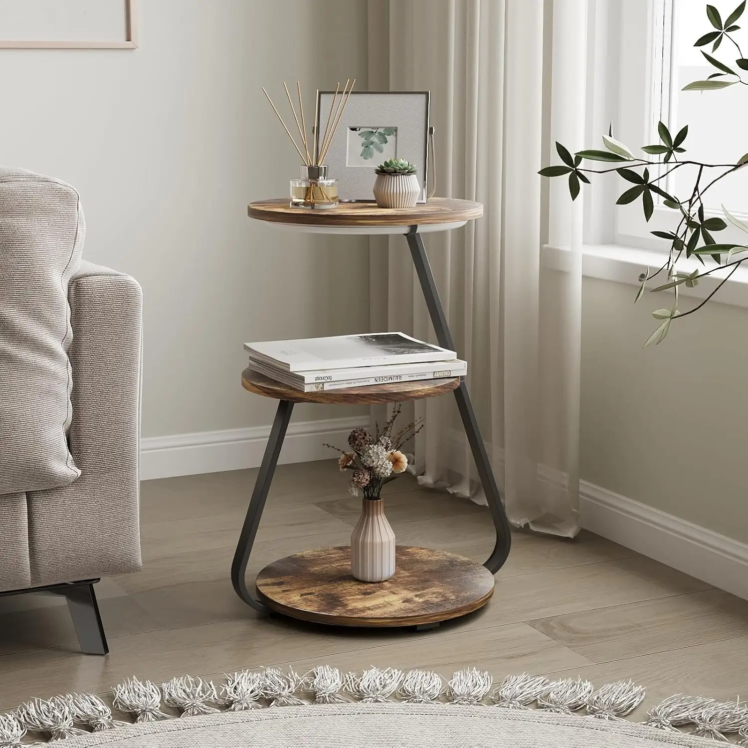 طاولة قهوة LED دائرية تخزين أرفف Daxiongxiong