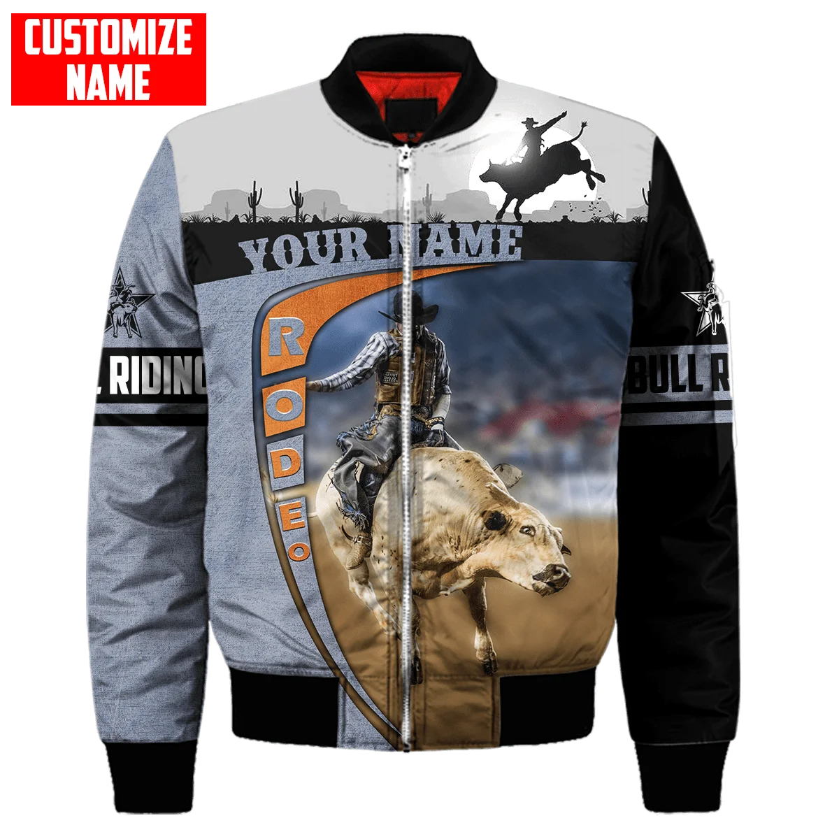Männer Bomberjacke Anpassen Name Bull Riding 3D Gedruckt Winter Reißverschluss Jacke Casual Unisex Harajuku Streetwear Mantel FX-08 – Detail 1