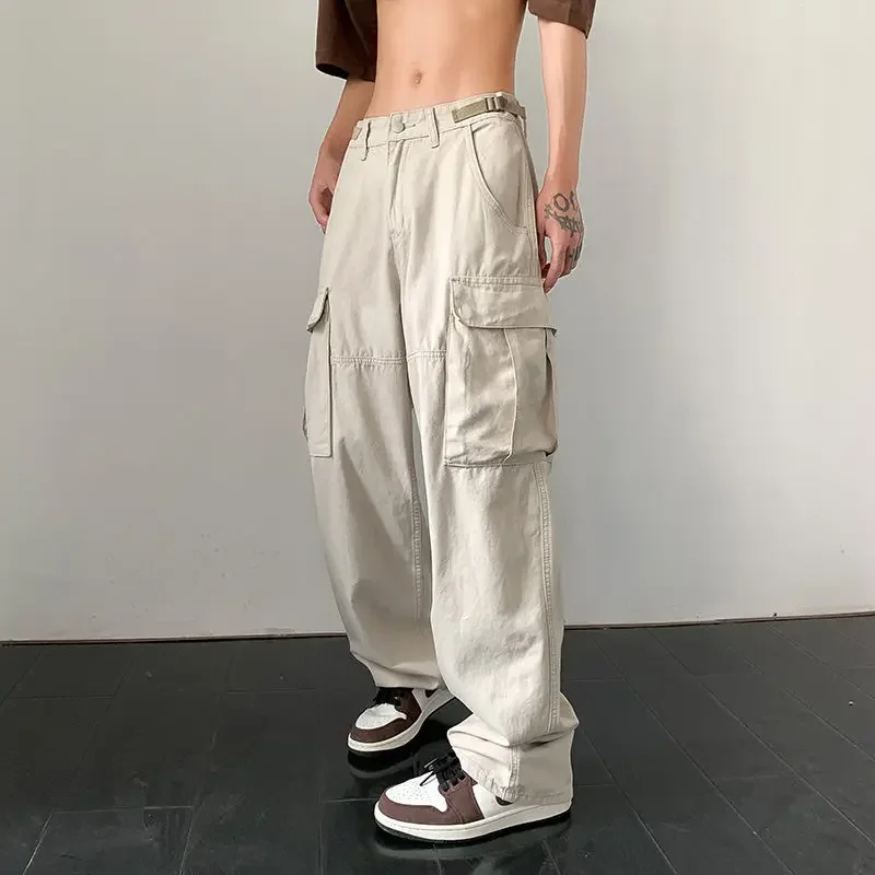 thumbnail image 1 of Pantalones de chándal holgados e informales de tiro bajo para mujer, pantalones técnicos con bolsillos y parches, pantalones de pierna ancha y rectos, pantalones cargo de moda Y2K, ropa de calle, 1 of 5