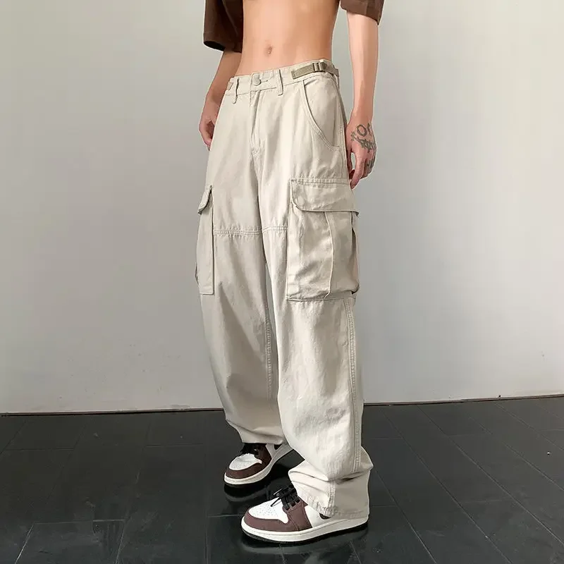 Hip-hop Cargo Flared Pant Men Harajuku Streetwear Back Zip Up