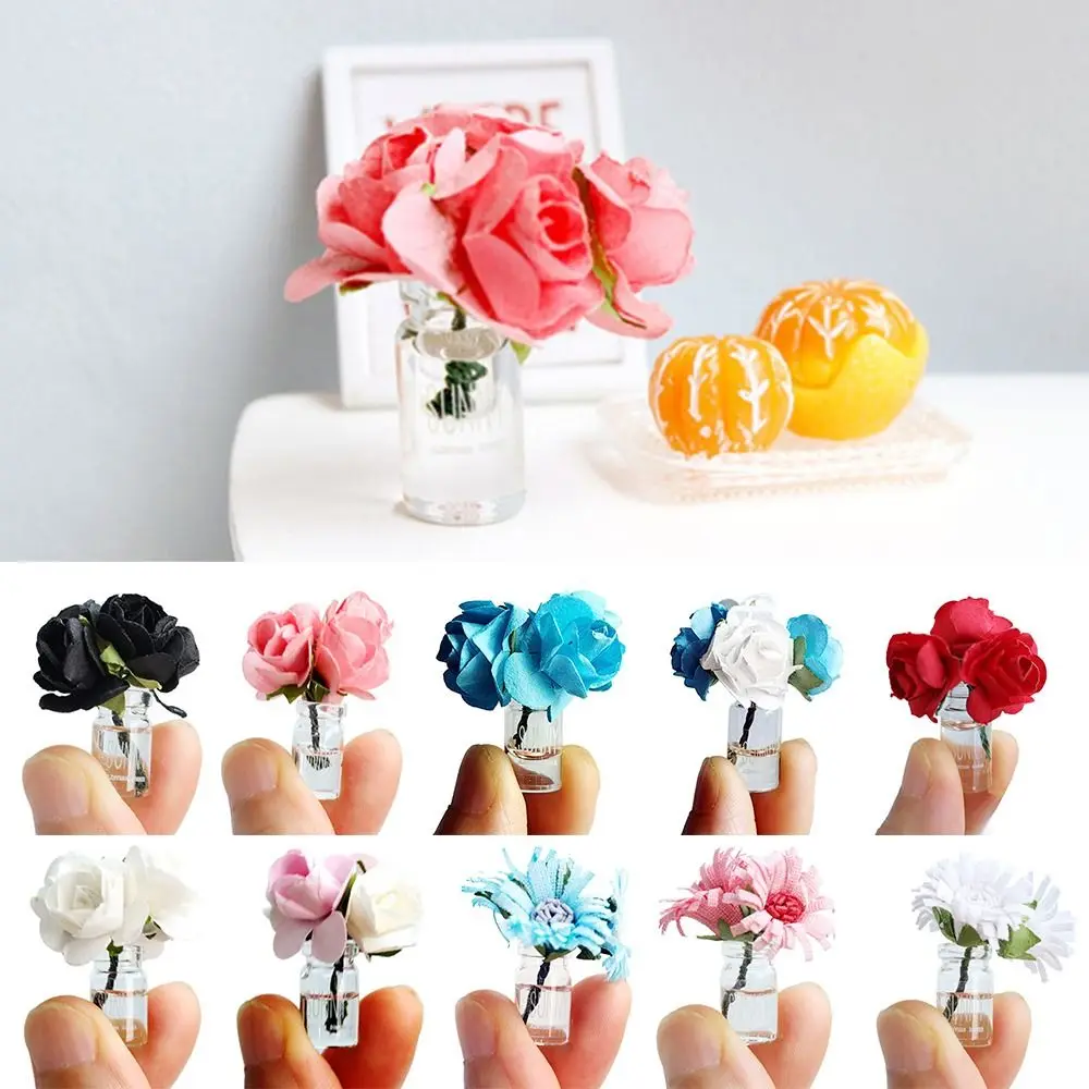 Miniature Multicolor Glass Flower Vase for Dollhouse Decor