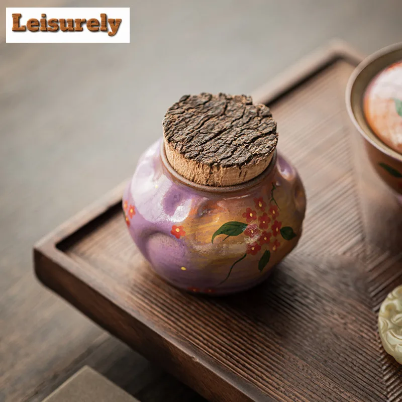 Powder Yin Hand Drawn Small Flower Tea Box Organizer Moisture-proof Ancient Storage Tank Containers Tea Caddy Tea Items Craft