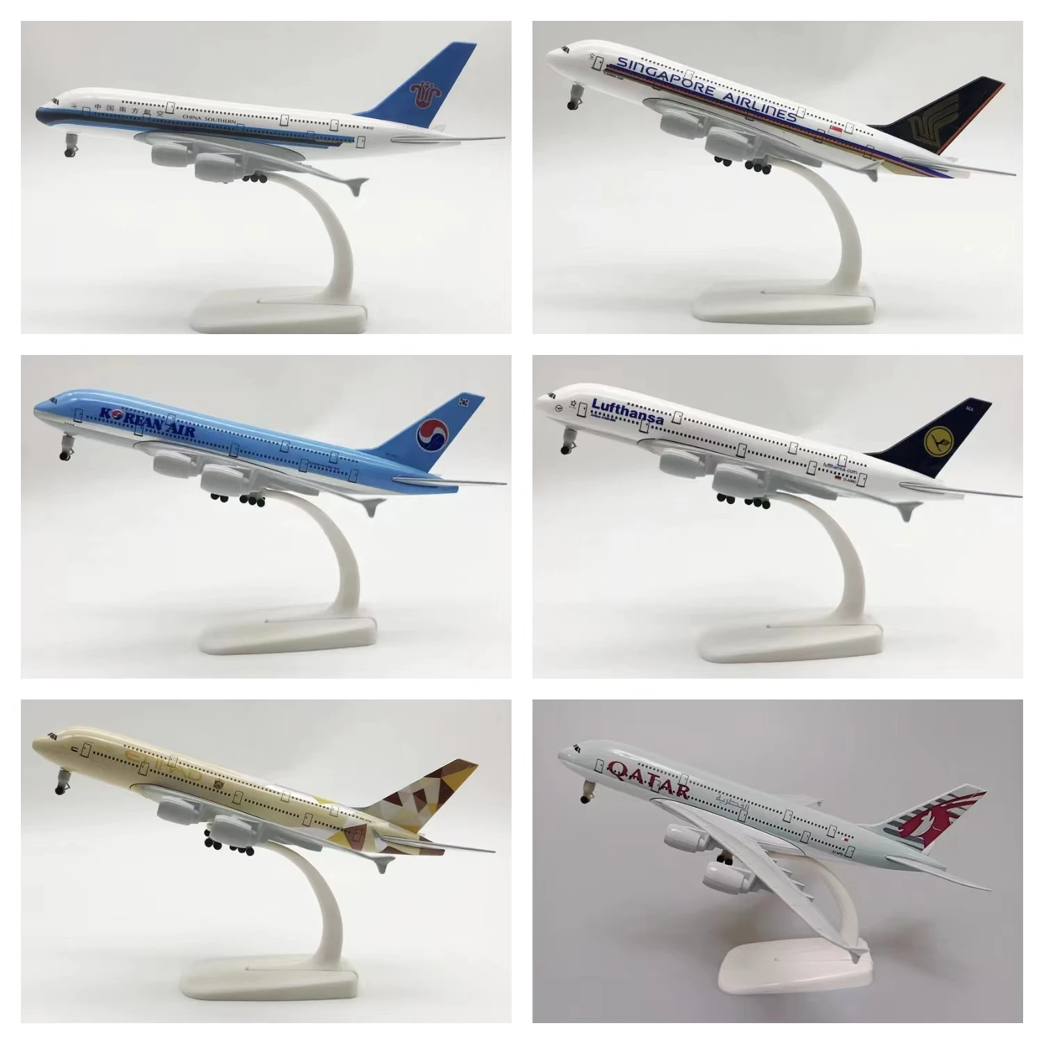 18*20CM Diecast Airplane Model With Wheels Air Korean Lufthansa Singapore Qatar Southern Airbus 380 A380 Airlines Model Plane