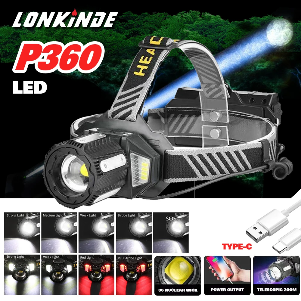 999000LM Rechargeable LED Headlamp – Zoomable Waterproof Head Torch With 2 Batteries - View #2