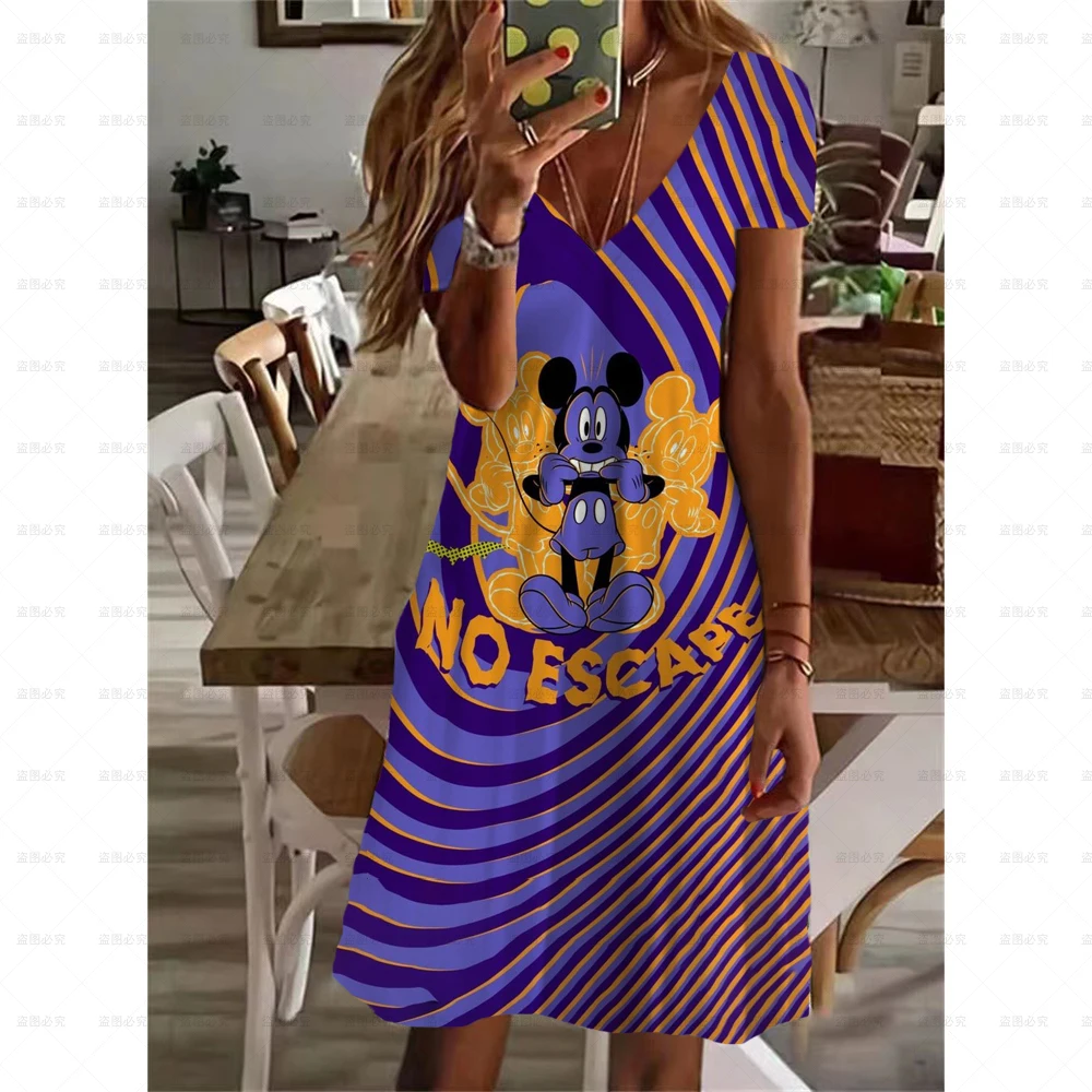 thumbnail image 1 of Nuevo diseño original de verano, vestido mini sexy y lindo de Mickey, escote en V, microelástico, a la moda, cómodo y moderno, vestido mini de calle, 1 of 5