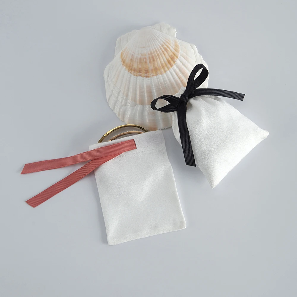 Luxury White Flannel Ribbon Necklace Wrapping Bag Gift Drawstring Storage Pouch Jewelry Earrings Necklace Packaging Velevt Pouch