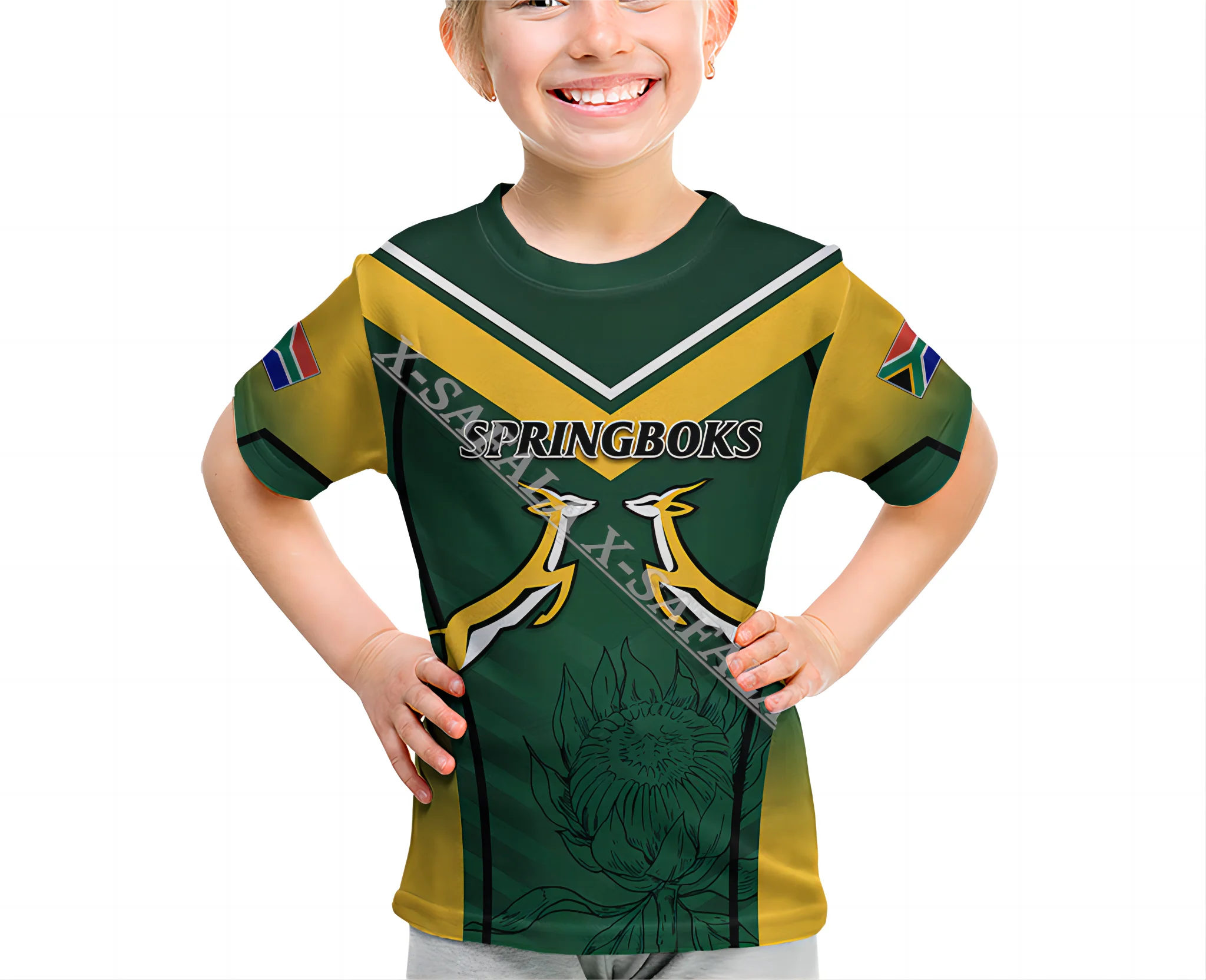 South Africa Springbok Rugby Kids Size For Children 3d Print Mesh Fiber T-shirt Top Summermen Streetwear Shorts Sleeve Sport-2 - Family Matching Outfits