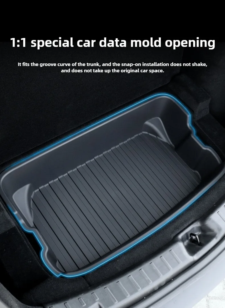 Für Neue Tesla Modell Y Juniper 2025 Starten Organizer Box Hinten Stamm Doppel-deck Lagerung Box Vorne Fracht Staubdicht Gepäck tablett – Detail 6