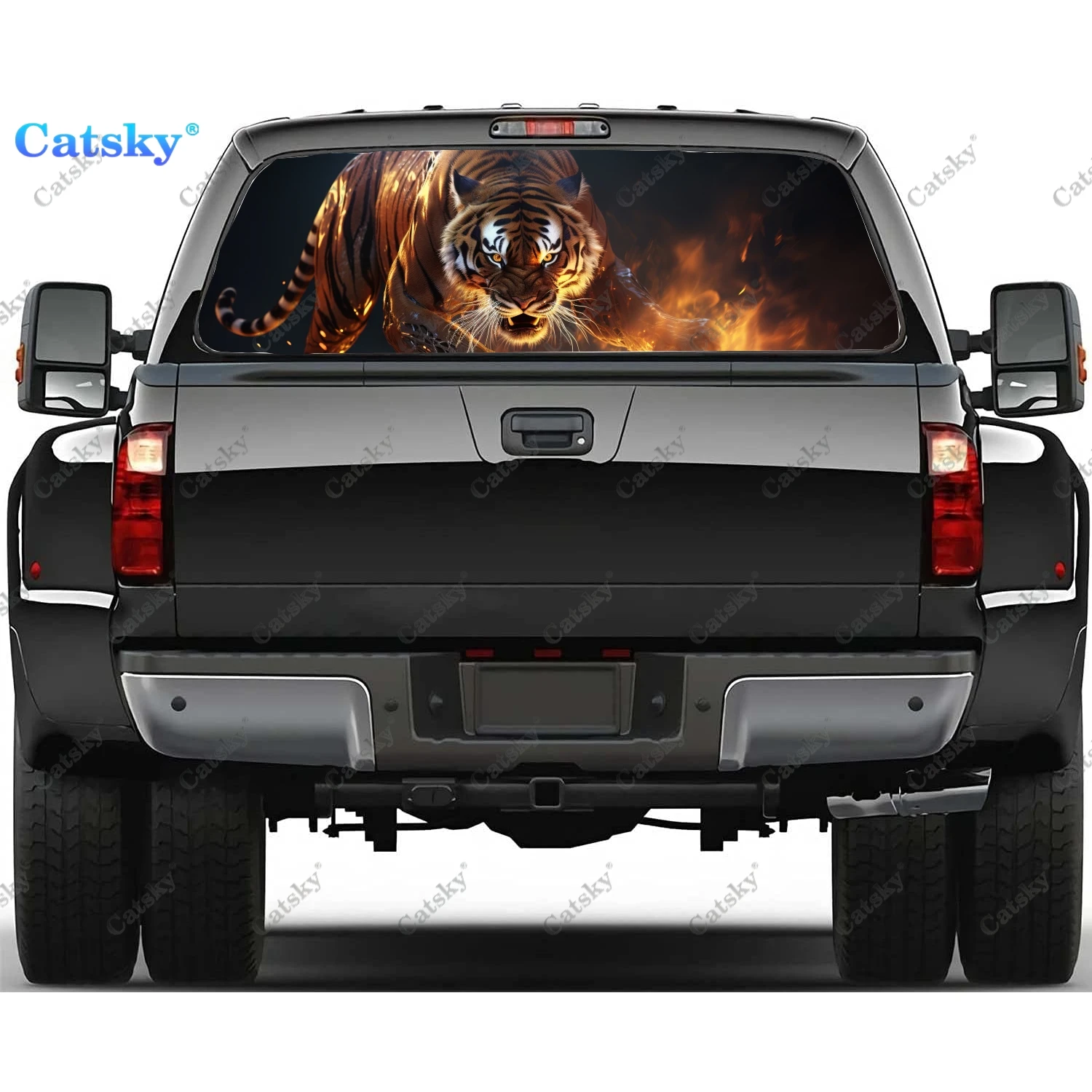 

Angry Tiger With Flames Rear Window Decal Fit Pickup,Truck,Car Universal See Through Perforated Back Windows Vinyl Sticker