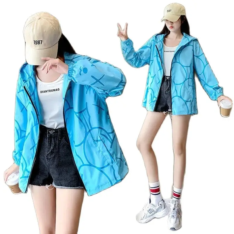 

Женская двухслойная куртка на подкладке, свободная ветровка с капюшоном и защитой от солнца, весна-лето-осень 2024