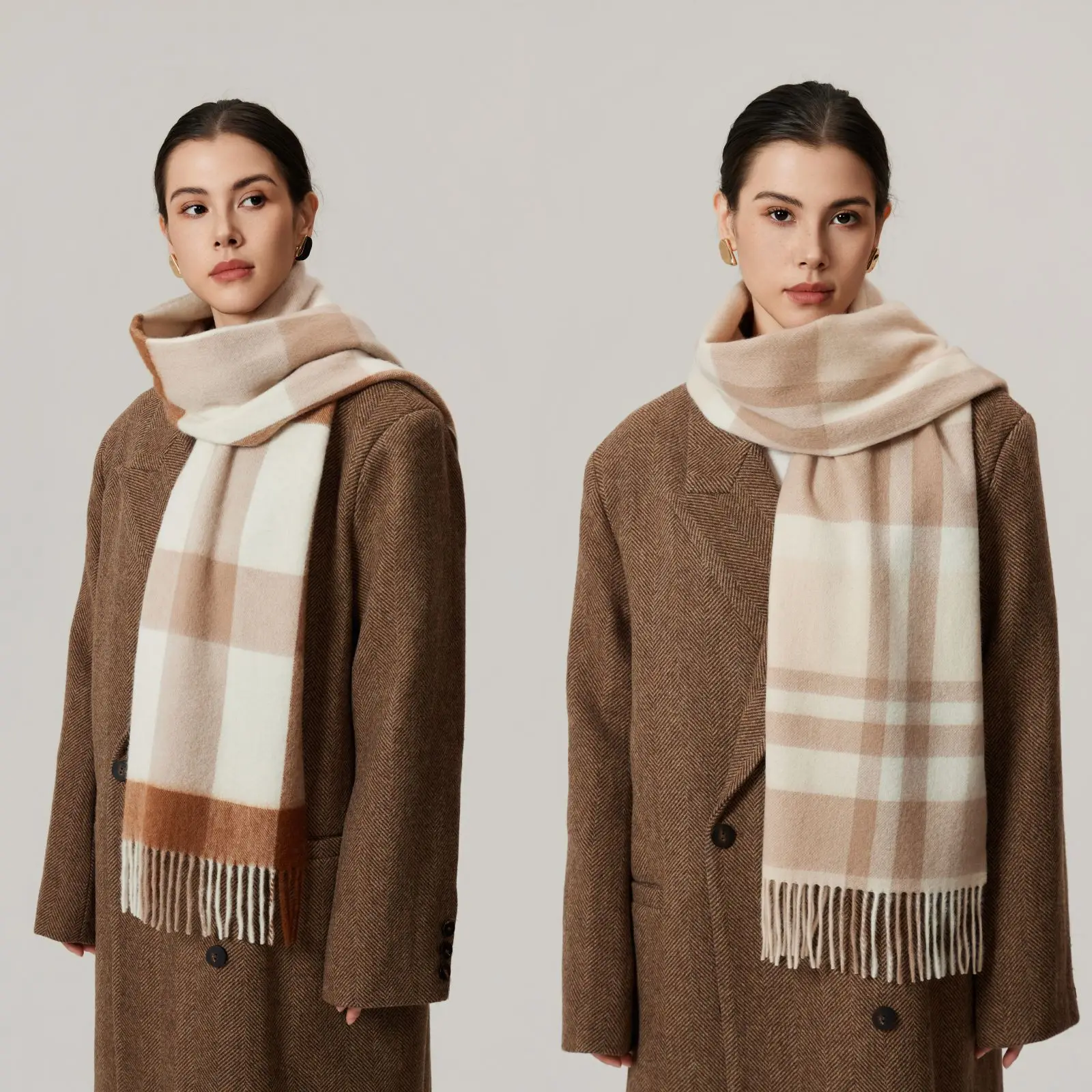 2025 New Fashion Wool Plaid Scarf for Women 100% Pure Wool Warm Winter ...