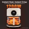 4.2L 1200W 360° Viewable Airy Fryer Borosilicate Glass Air Fryer Touchscreen Digital Display 8 Preset Cooking Modes 0-60min Timer 176℉-392℉ Adjustable Temp Non-stick Dishwasher Safe Pot Even Hot Air Circulation Electric Fryer for Home Kitchen Daily Use 1