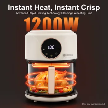 4.2L 1200W 360° Viewable Airy Fryer Borosilicate Glass Air Fryer Touchscreen Digital Display 8 Preset Cooking Modes 0-60min Timer 176℉-392℉ Adjustable Temp Non-stick Dishwasher Safe Pot Even Hot Air Circulation Electric Fryer for Home Kitchen Daily Use 1