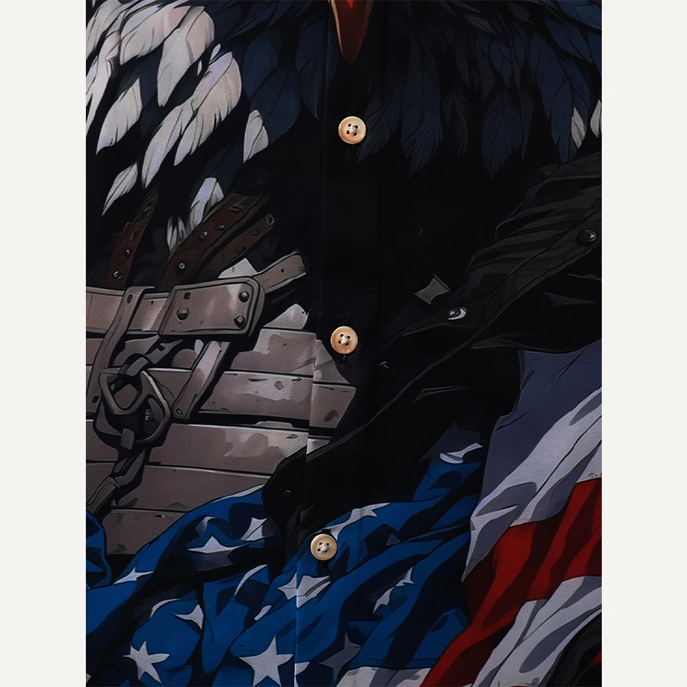 American Flag Print Veteran Men's Short Sleeve Shirt Fighting Eagle Comrade Party Wear Oversized Top 4