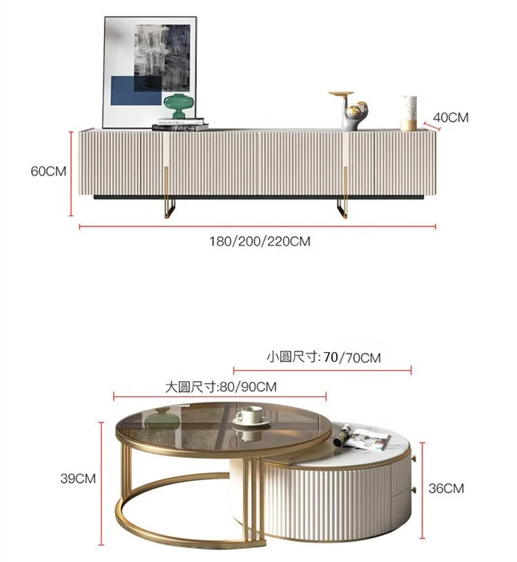 NOVA Minimalist Style White TV Unit Stand Stone Top Media Entertainment Center Cabinet For Living Room Furniture