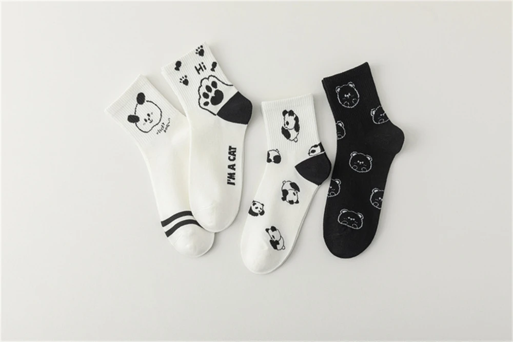 Ins neue schwarz weiß Tier Panda Fußabdruck Welpen Kätzchen Bär Unisex Mid Tube weiche Baumwolle koreanische niedlichen Cartoon japanische Streetwear – Detail 16