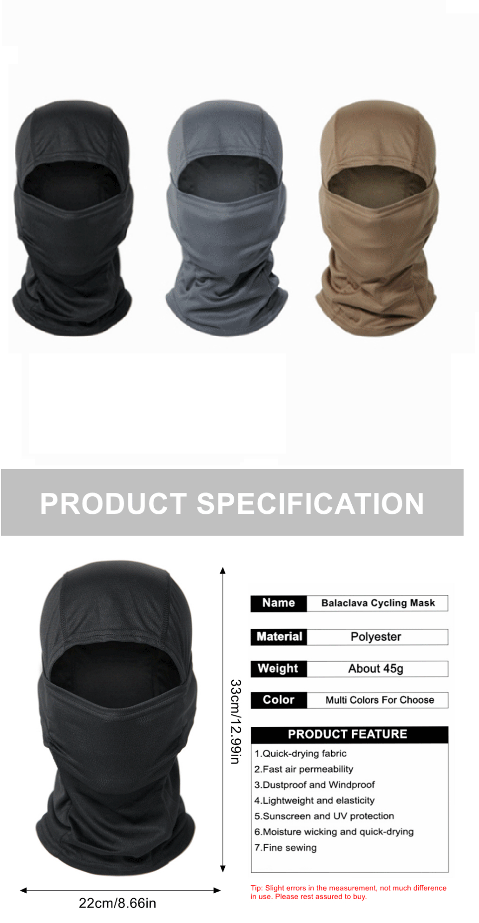 Description Picture 3 of itemTactical Balaclava Bicycle Riding Windproof Full Cover Outdoor Hunting Hiking Head Warm Shield Ski Scarf