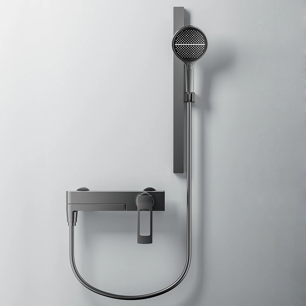 ก๊อกน้ำฝักบัวติดผนังแบบน้ำตกสีดำ ก๊อกผสมน้ำร้อนน้ำเย็นสำหรับอ่างอาบน้ำ ก๊อกน้ำฝักบัวอาบน้ำแบบติดผนัง 1