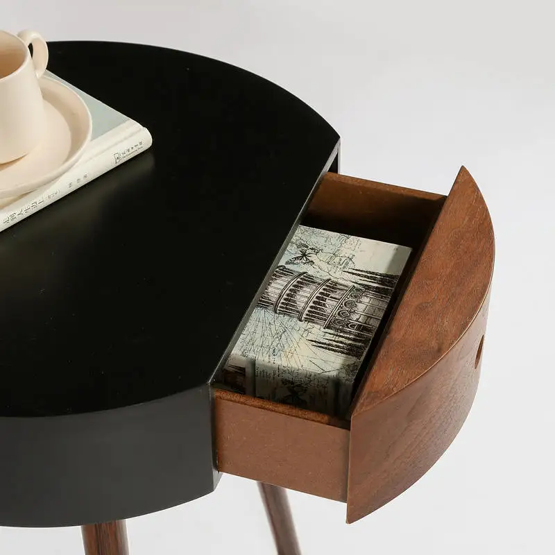 Nordic Style Round Bedroom Bedside Table Living Room with Drawers Coffee Desk Home Furniture INS Balcony Recreational Tea Table