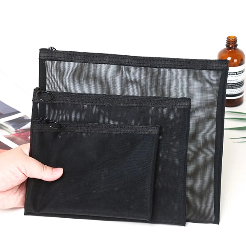 

1PCS New Zipper Make Up Bags Fashion Black Dot Transparent Mesh Cosmetic Bag Women Travel Toiletry Wash Makeup Bag Storage Case